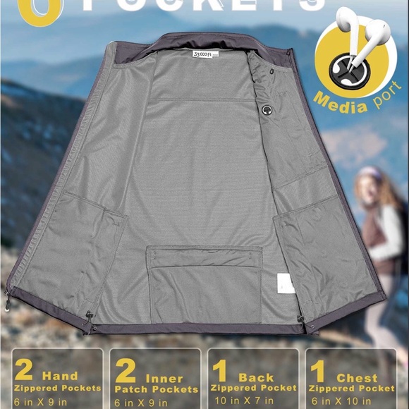 Women's Windproof Vest Outerwear Gray 6 Pockets & Reflective Design Size Large - Picture 15 of 16